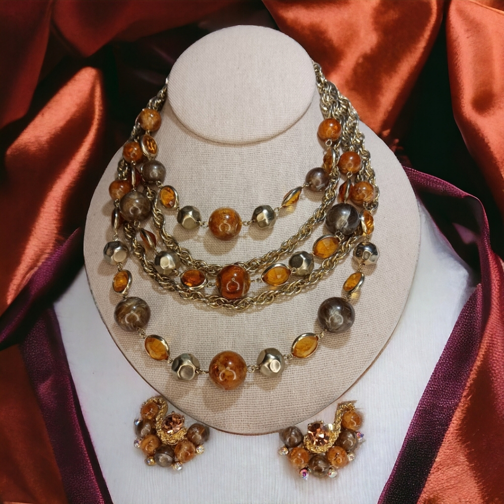 Vintage Signed Kramer of New York Necklace & Earrings Set